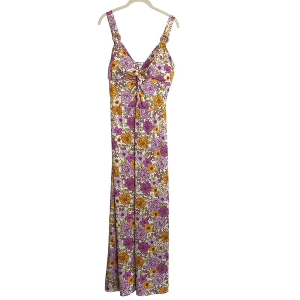 Derek Heart Floral Maxi Dress Twist Front Smocked XL Multicolor